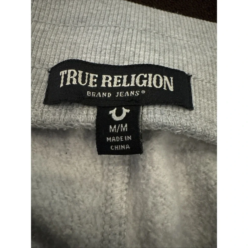 True Religion Shorts Mens M Gray Fleece Sweat Logo Drawstring Athletic Gym - Picture 5 of 8